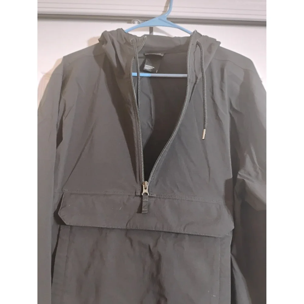 The North Face Mens WindWall Anorak Pullover Jacket Black Half Zip Hooded Large